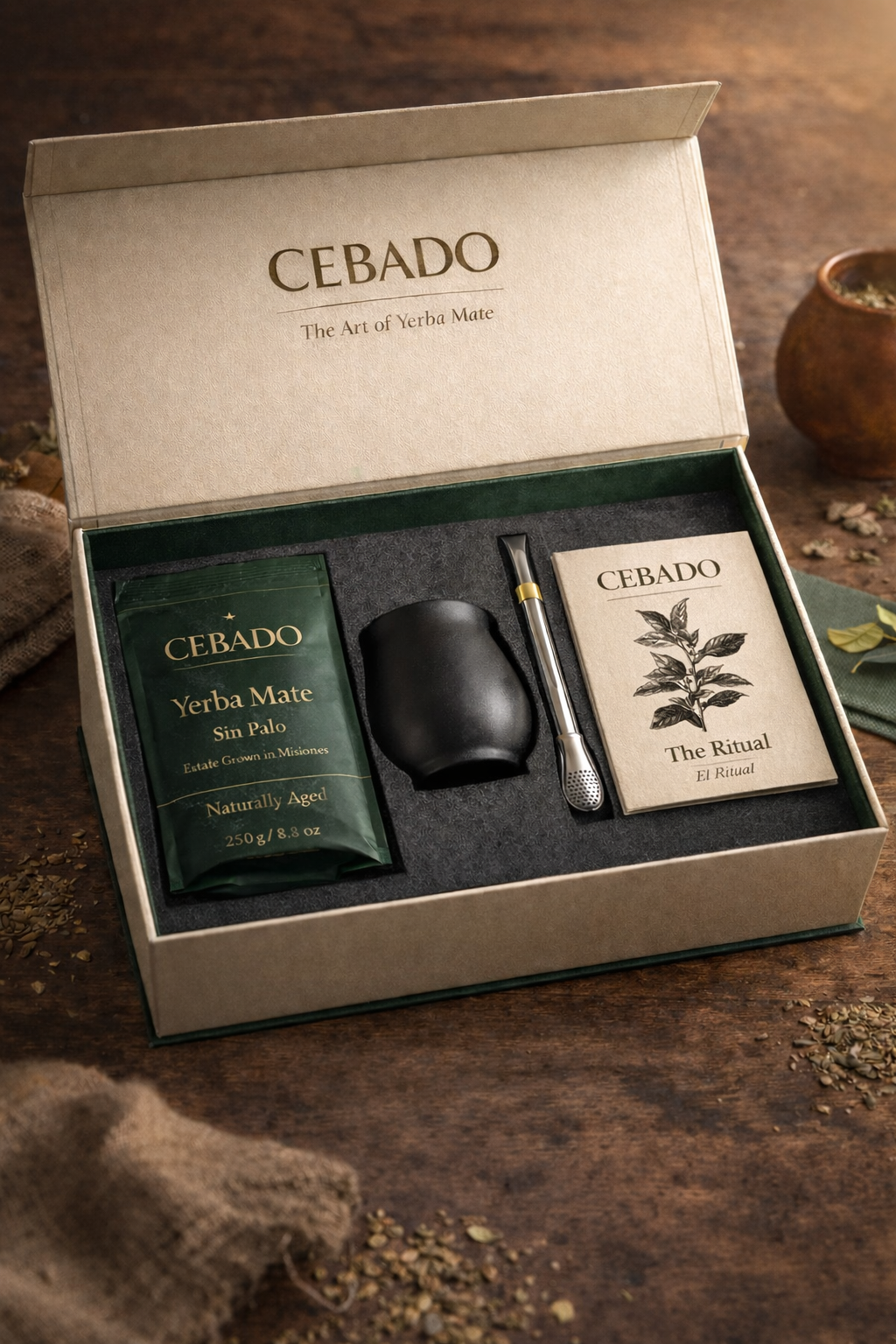 CEBADO Premium Yerba Mate Starter Kit - includes yerba mate, ceramic gourd, bombilla, and brewing guide